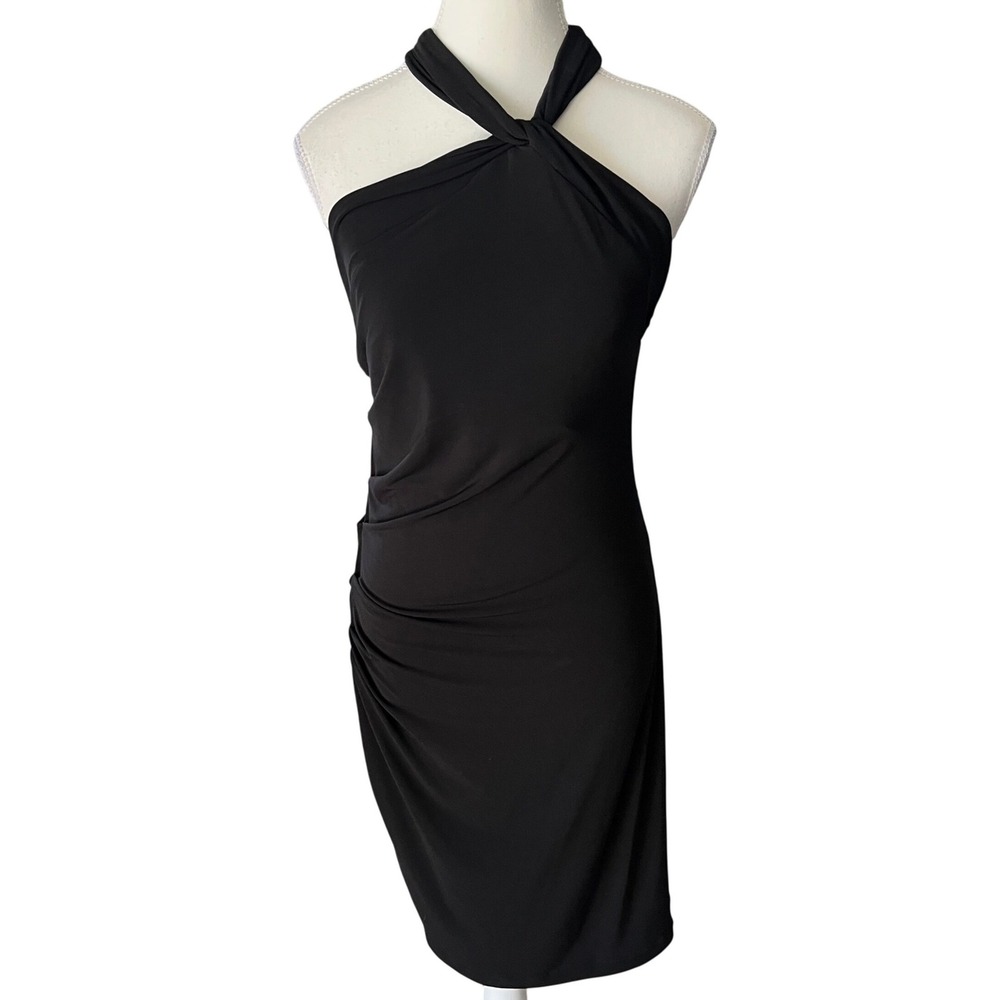 Victoria's Secret Black Asymmetrical Halter Neck Ruched Bodycon Cocktail Dress S